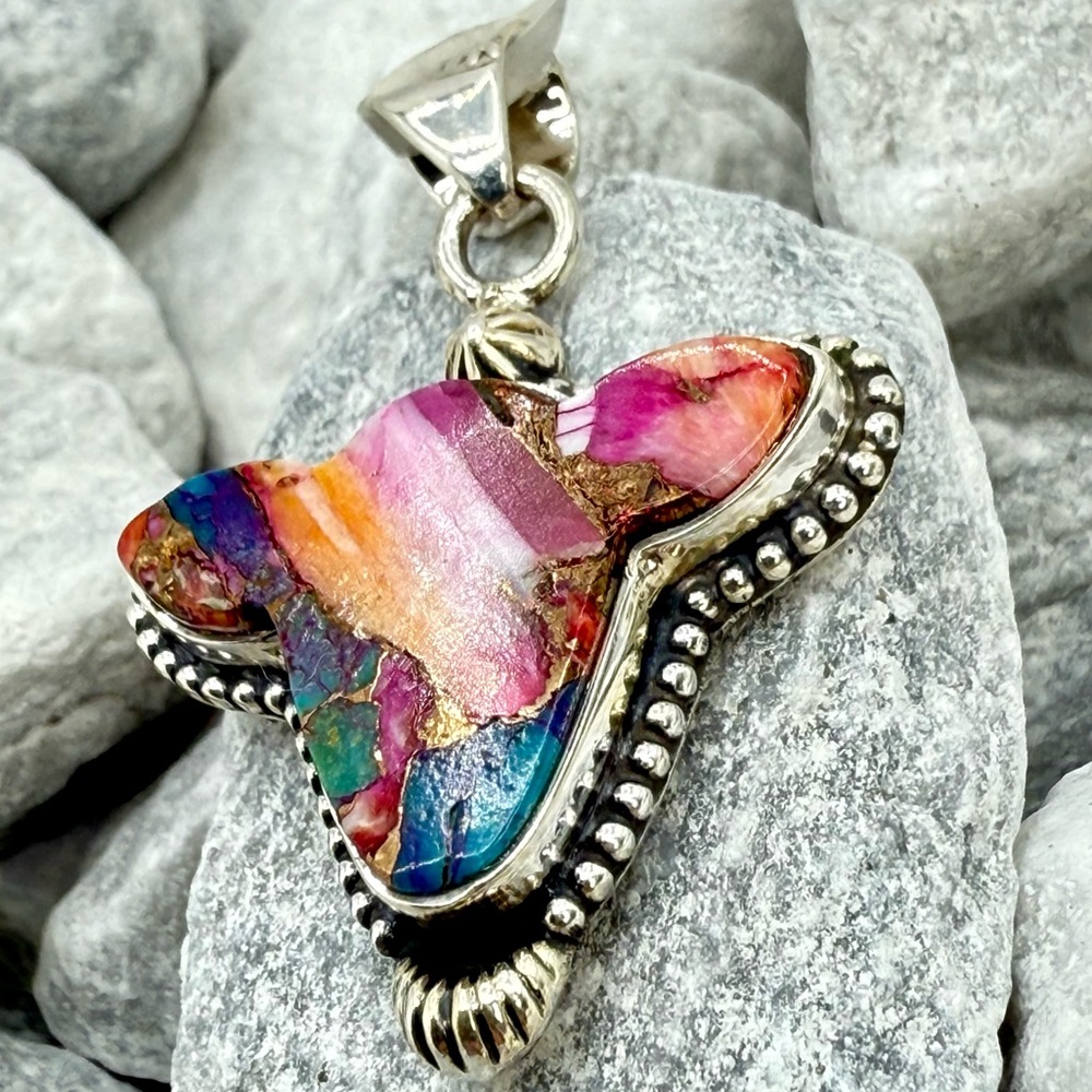 NWT Sterling Silver Cotton Candy Turquoise Steer Head Pendant – 7.2g - Picture 6 of 16